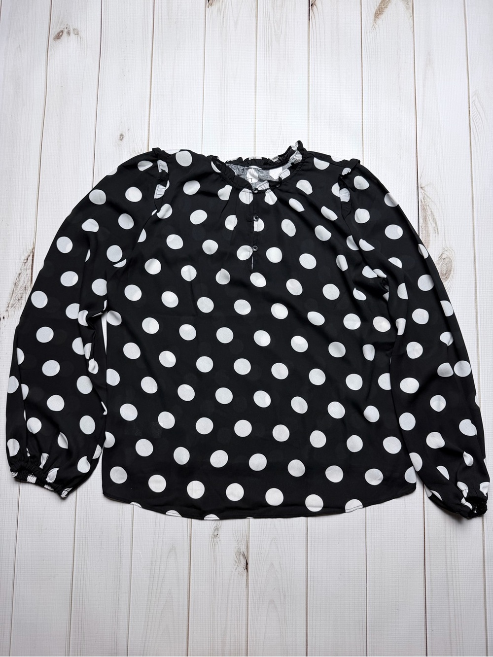 Loft Black & White Polka Dot Long Sleeve Blouse